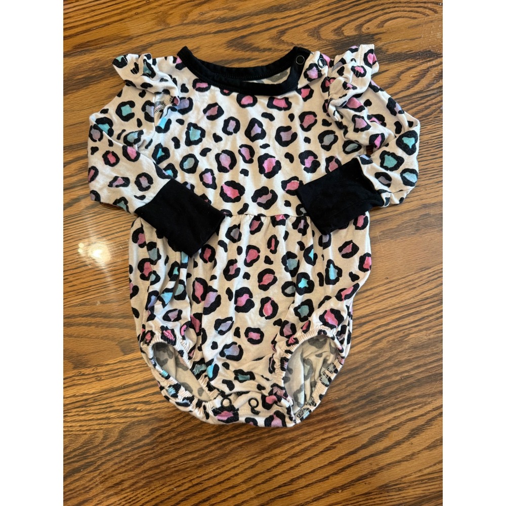 Birdie Bean Romper Baby 3-6 Months Cream Cheetah Ruffle Bamboo Viscose